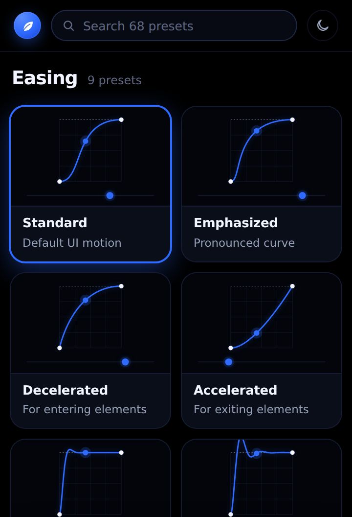 The Orchard panel docked narrow, showing its Easing presets